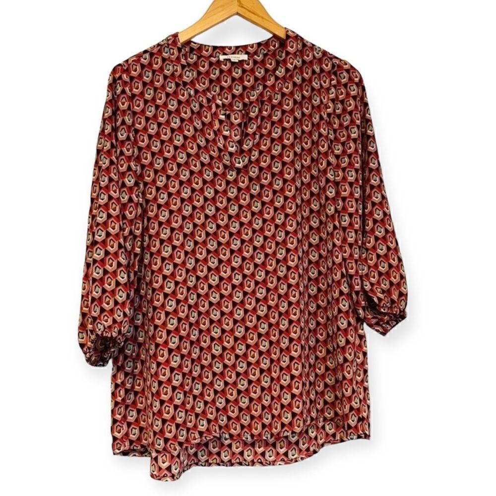 Pleione Geometric 3/4 Sleeve Blouse Size Small